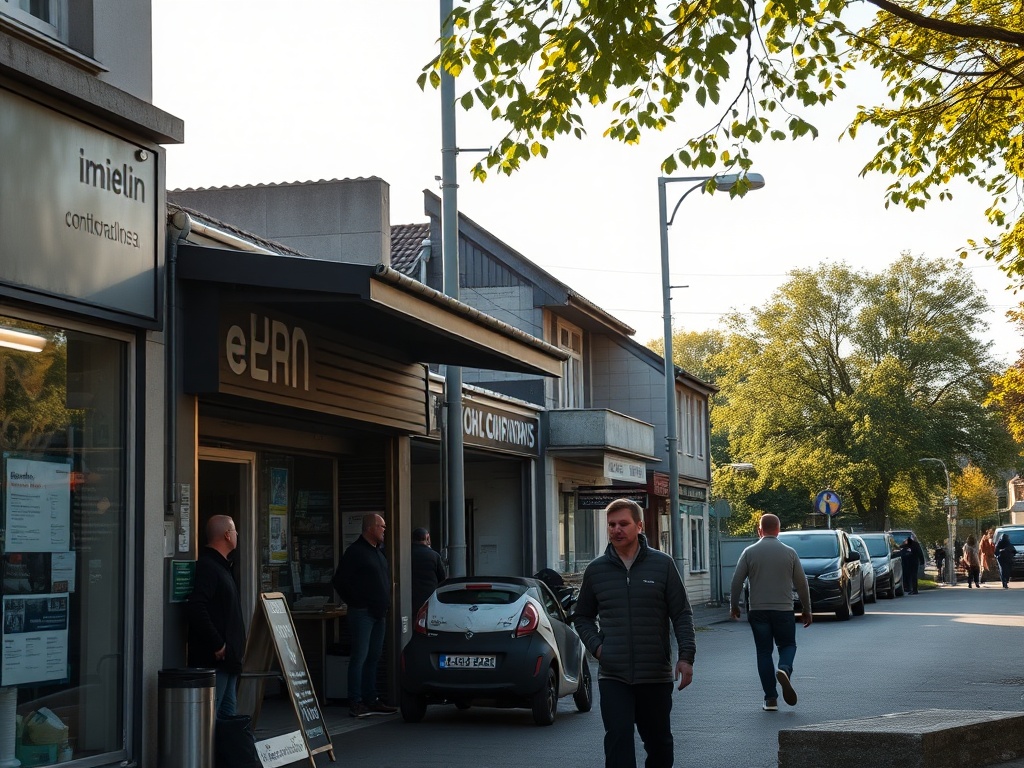 Ilustracja przedstawiająca zaniedbany staw w Imielinie przed rewitalizacją, z widocznymi elementami planowanej przestrzeni rekreacyjnej.