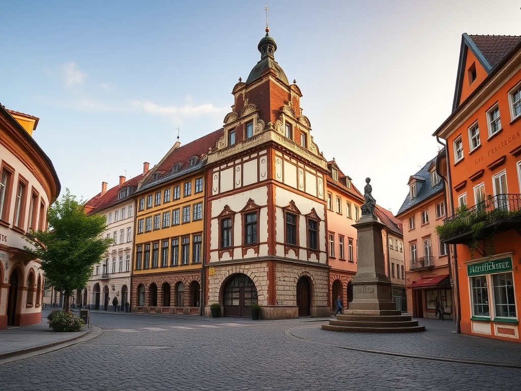 Widok na panoramę miasta Imielin z zaznaczonymi charakterystycznymi elementami.